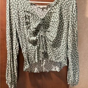 Rewind Green Floral Ruched Blouse